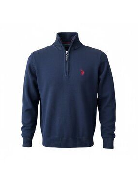 Vintage US Polo Assn Men Sweater Small Blue Pull Over 3/4 Zip Logo Cotton Blend